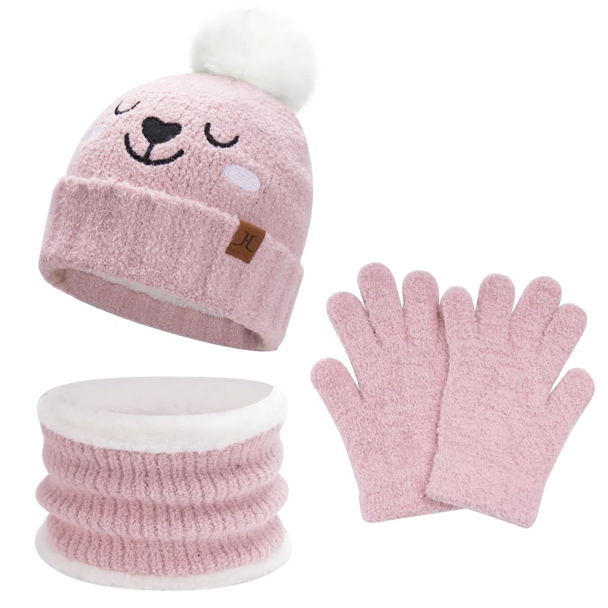 Bequemer Laden Invernale Bambino Sciarpa Guanti Cappello con Pon Pon, Termico Berretto Scaldacollo Manopole per 0-4 Anni Bambini Piccoli 5-8 Anni Bambina Bimbo