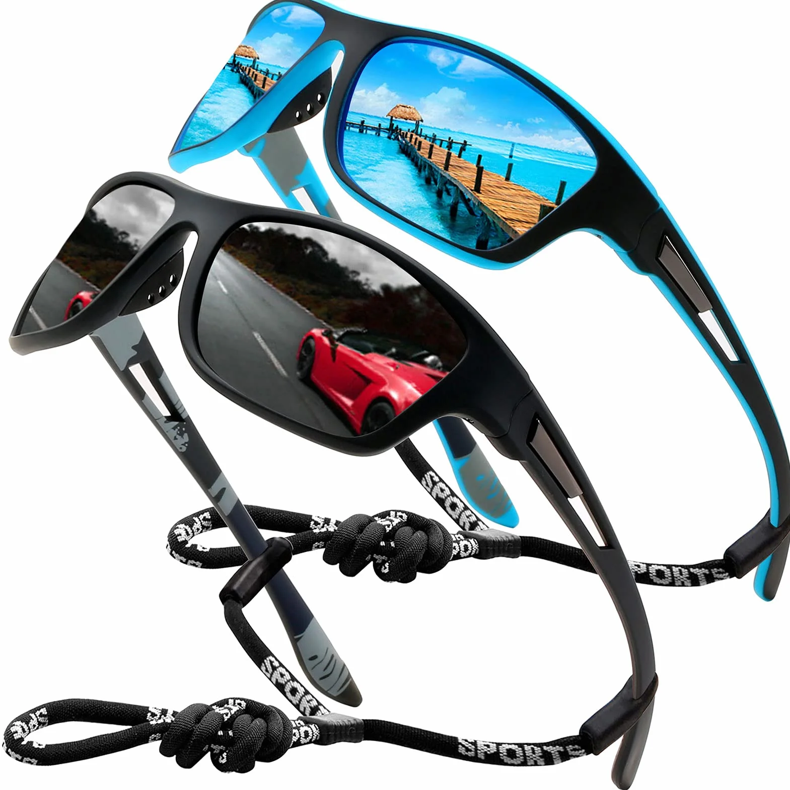 Perfectmiaoxuan Occhiali da sole polarizzati per uomo donna ciclismo montagna trekking guida pesca arrampicata sportivi cordino Notturna Antiriflesso Guida