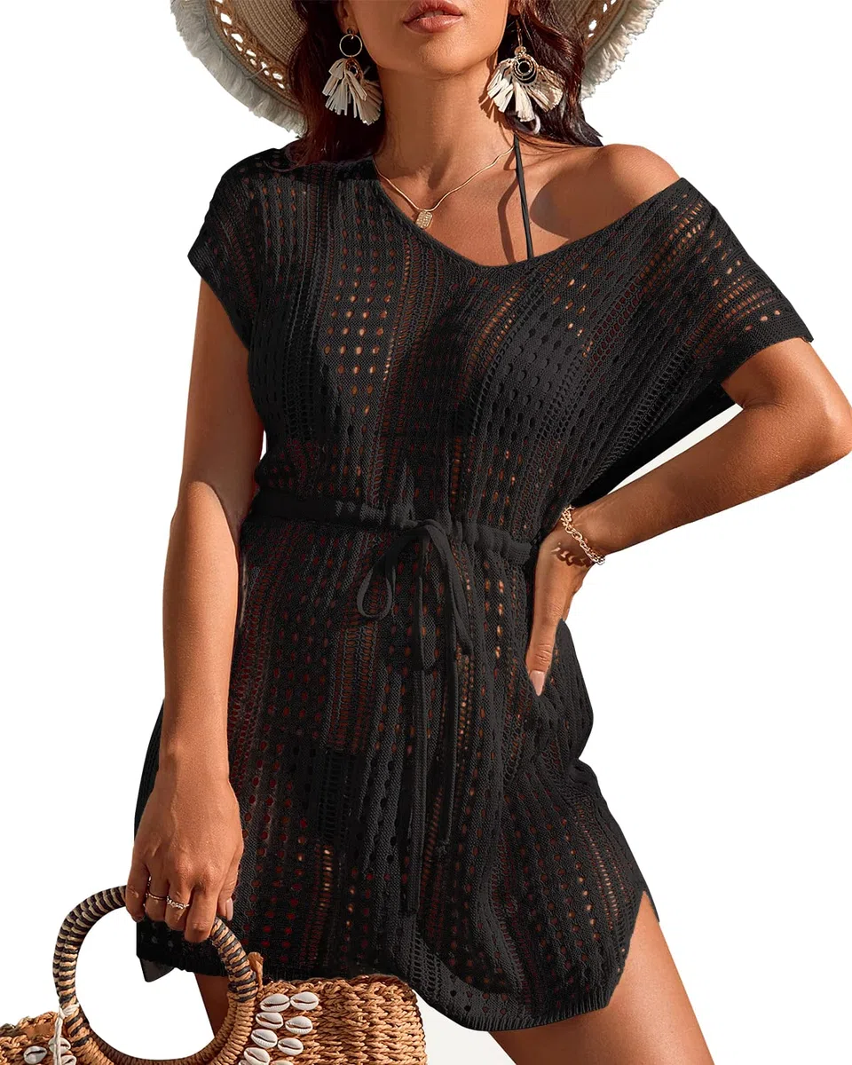 Rayson Copricostume Mare Donna Bikini Coprire a V Tunica Abito da Spiaggia Crochet Allentato Costumi da Bagno Cover Up Vestito
