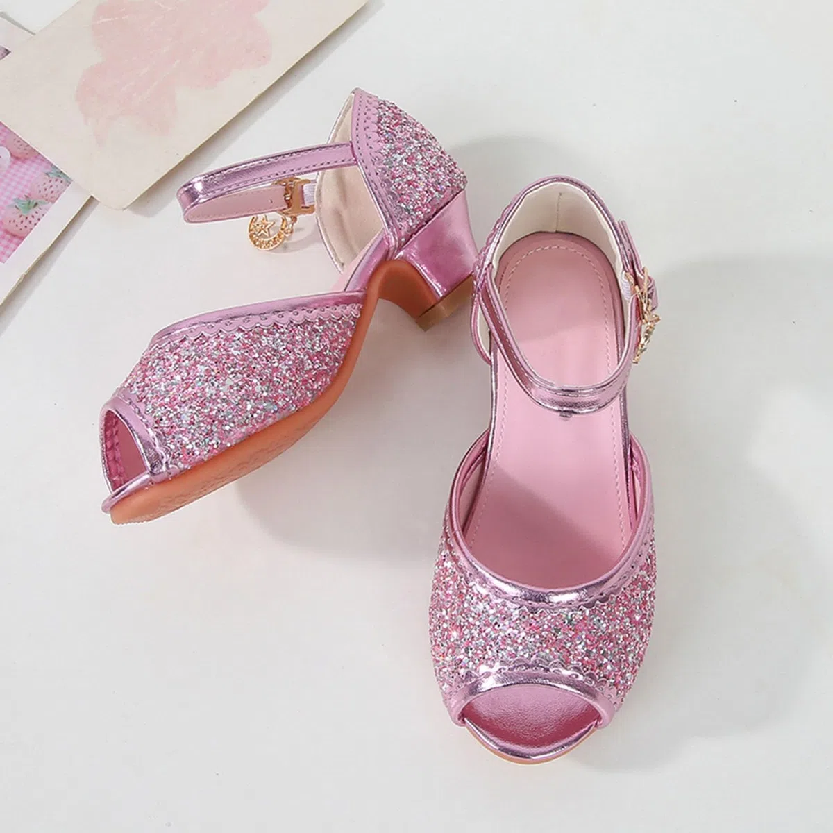 Generisch Scarpe con tacco a spillo per bambini da principessa scarpe da ragazza con tacco a spillo con paillettes ballerine da principessa costume festivo per ragazze scarpe da ragazza