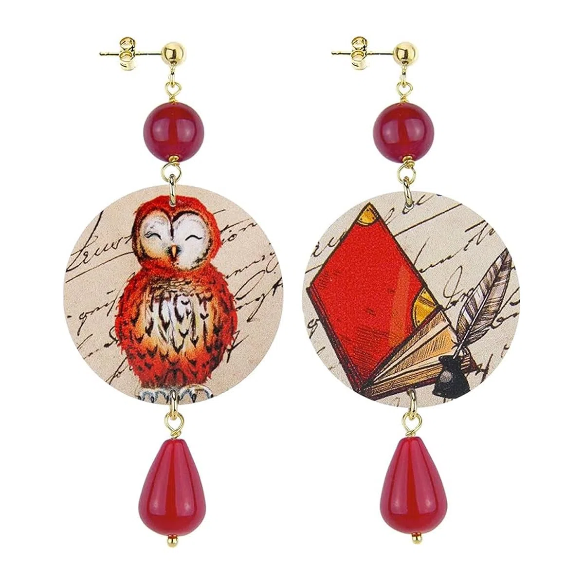 Lebole Orecchini Donna, Orecchini Donna Pendenti Eleganti e Leggeri, in Ottone Galvanizzato Oro con Pietre Naturali, Gioielli Artigianali Made in Italy, Regalo Donna dal Design Esclusivo