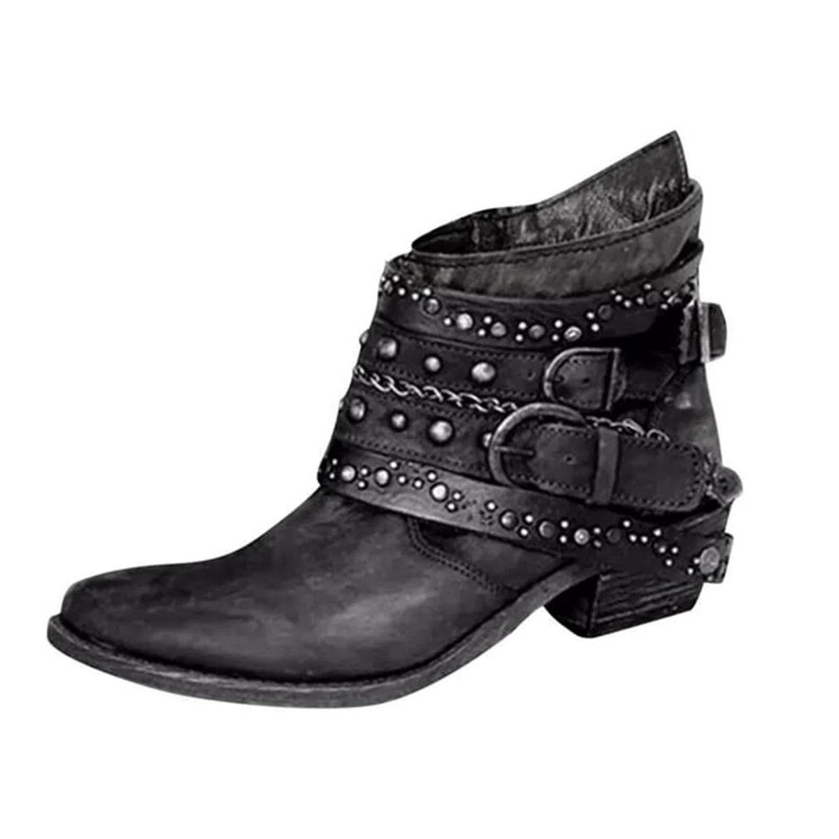 Stivali da cowboy da donna con tacco | tinta unita retrò stivali corti per donne | eleganti stivaletti antiscivolo con tacco corto | comodi stivali invernali per il tempo libero