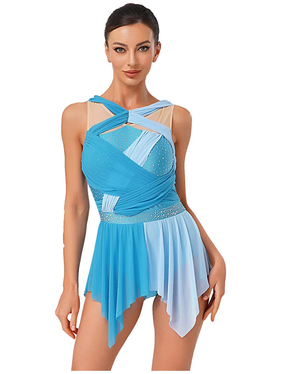 TiaoBug Abito da Pattinaggio Artistico Donna Senza Maniche Vestito da Balletto Ballo Lirico Contemporaneo Body Danza Classica Ginnastica Artisitca Costume da Ballo Latino