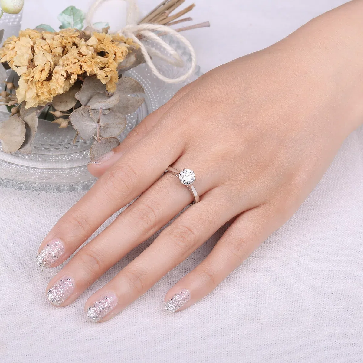 JewelryPalace 0.5-3ct Classico Anello Solitario Donna Argento 925 con Creato Moissanite, Diamante Simulato Anelli con Pietra Rotonda, Semplice Fedine Fidanzamento in Tre Ori Set Gioielli Donna
