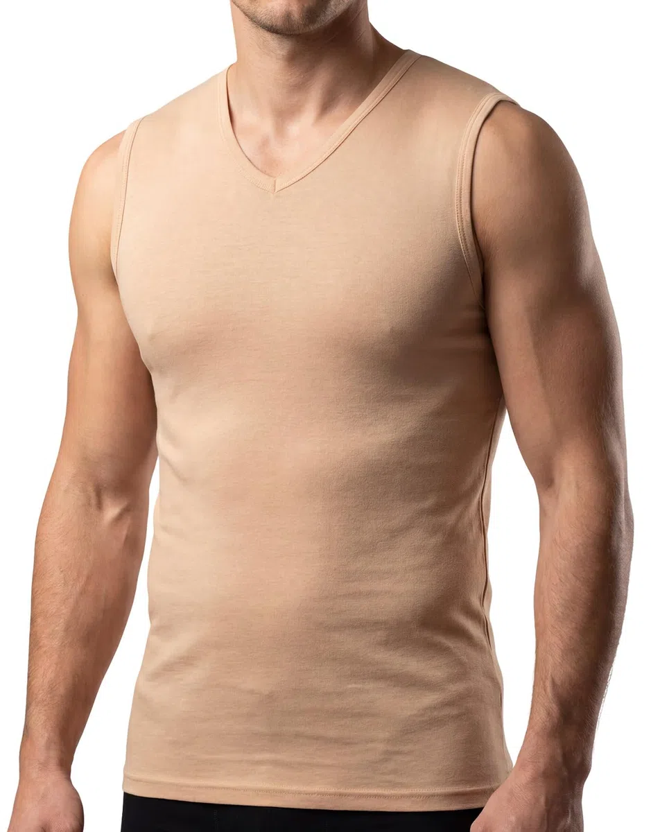 Canottiera intima da uomo color pelle, invisibile, senza maniche e scollo a V
