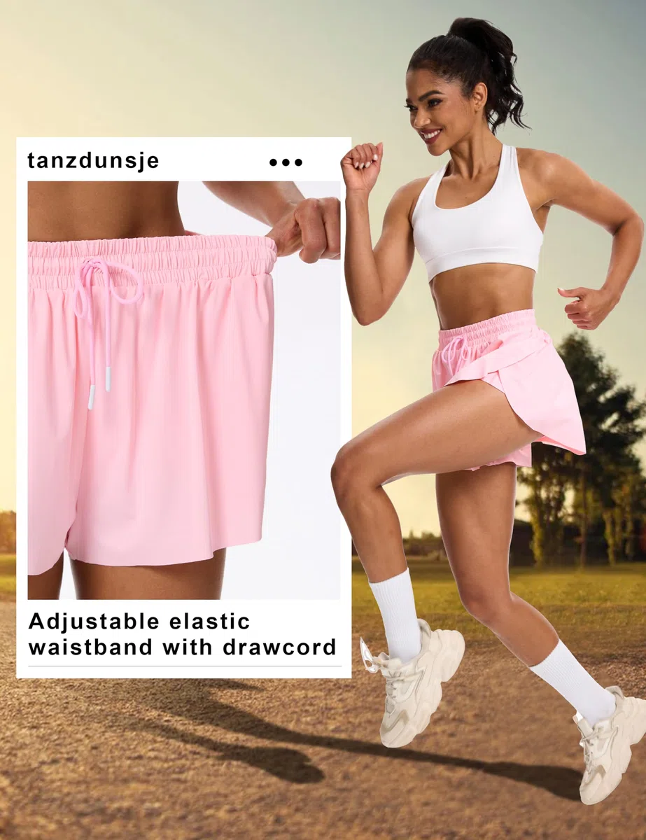 Pantaloncini da Corsa per Donna, Pantaloncini Sportivi da Palestra per Tennis e Yoga con 2 Tasche, Allenamento da Donna Neri 2 in 1 con Fodera Interna