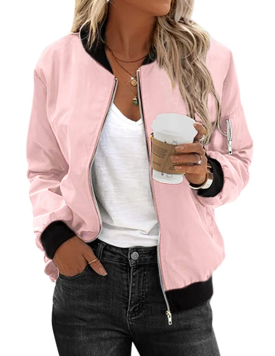 Zeagoo Giacca Bomber Donna Corto Blouson Giacca Casual Giacca da Pilota Manica Lunga Outwear Zip Up Unita Leggera Giacca Felpa