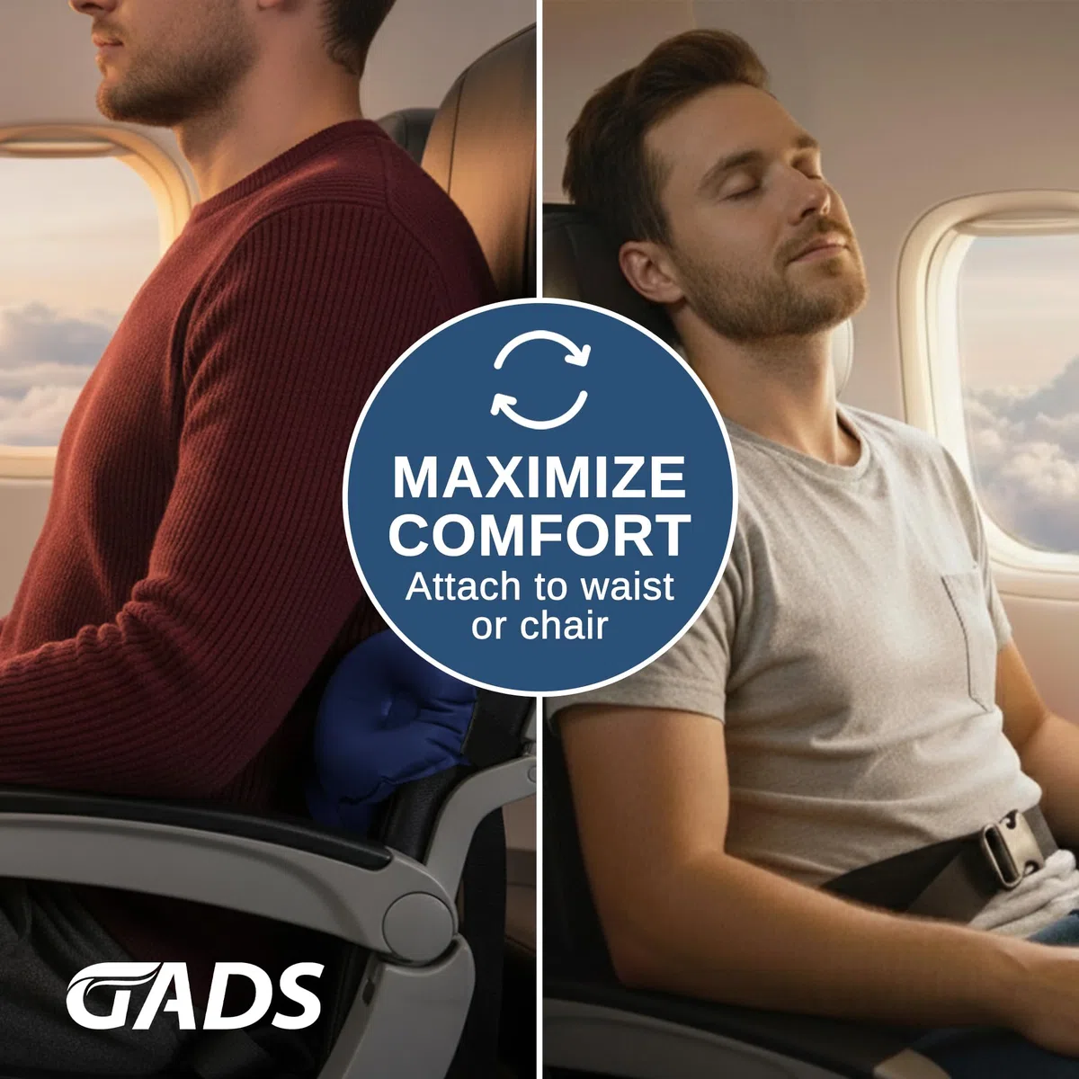 Cuscino gonfiabile da viaggio per aereo, cuscino lombare per aereo, auto, ufficio, supporto per la schiena compatto, portatile, cinghia regolabile, piccolo cuscino lombare da viaggio, facile da