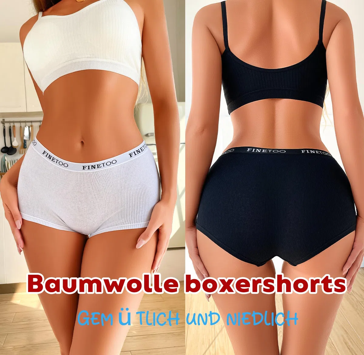 FINETOO Confezione da 5 Boxer Donna Biancheria Intima in Cotone Traspirante Pantaloncini Mutandine a Vita Bassa Morbide Confezione Multipla S-XL