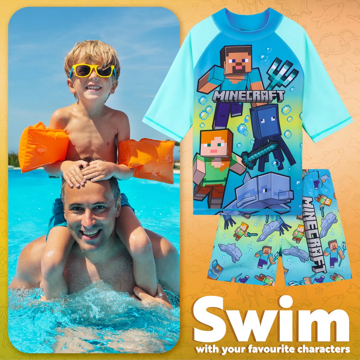 Get Trend Minecraft | Pokemon Swimsuit Set for Boys Teenagers 2 Pcs with Swimming Trunks Boys Rash Vest for Swimming Beach Trip Holiday Essentials