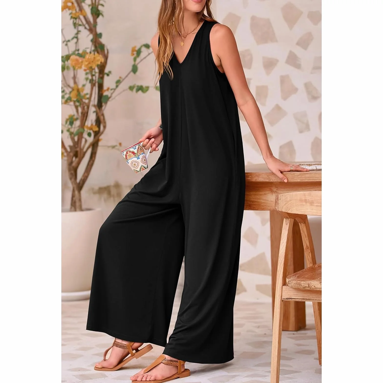 Salopette Donna Casual Baggy Jumpsuit Estiva Tuta Allentata Senza Maniche Overall Sciolto Gamba Larga Pantaloni Taglie Forti Comoda Pagliaccetto con Tasche