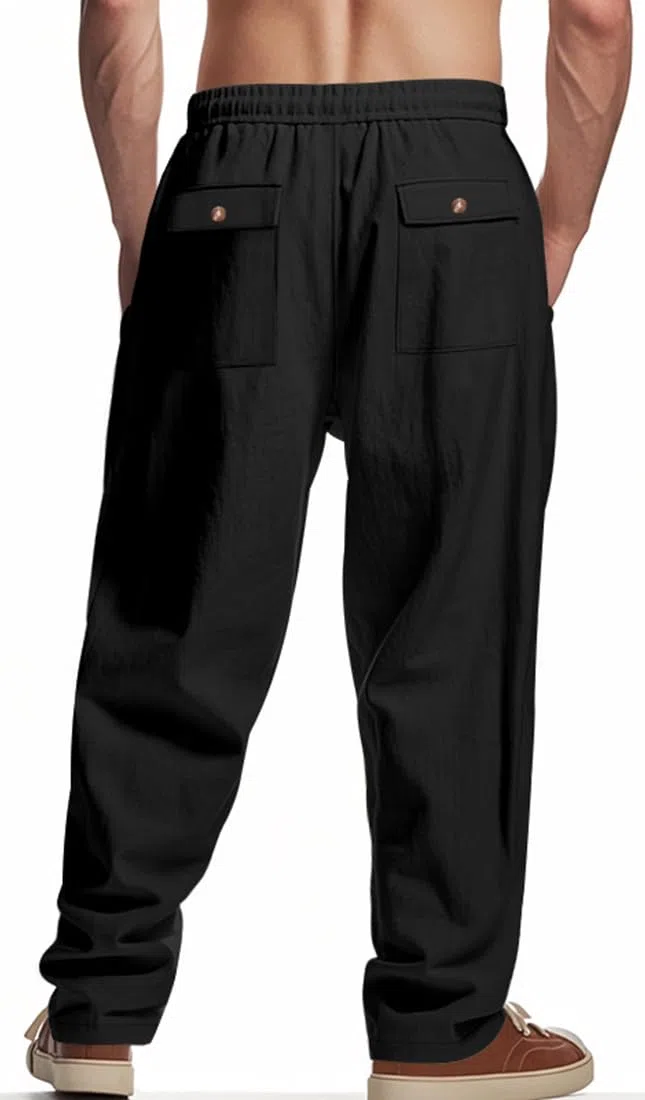 Pantaloni Lino Uomo Estivi Lunghi con Tasche e Coulisse Casual Pantaloni Uomo Leggeri Larghi Comodo con Elastico in Vita Loose Fit Pantalone Yoga Spiaggia