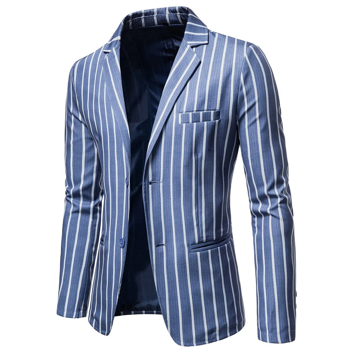 Giacca a righe da uomo, giacca casual a righe casual da lavoro, elegante giacca gessata slim fit, blazer elasticizzato a due bottoni, elegante abiti quotidiani, leggero abbigliamento da lavoro