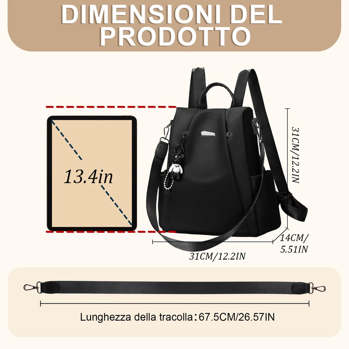 Eshow Zaino Da Donna Antifurto, Zainetto Multifunzionale, Borsa Casual ed Moda per Viaggio, Scuola, Lavoro, Shopping, Visite e Università
