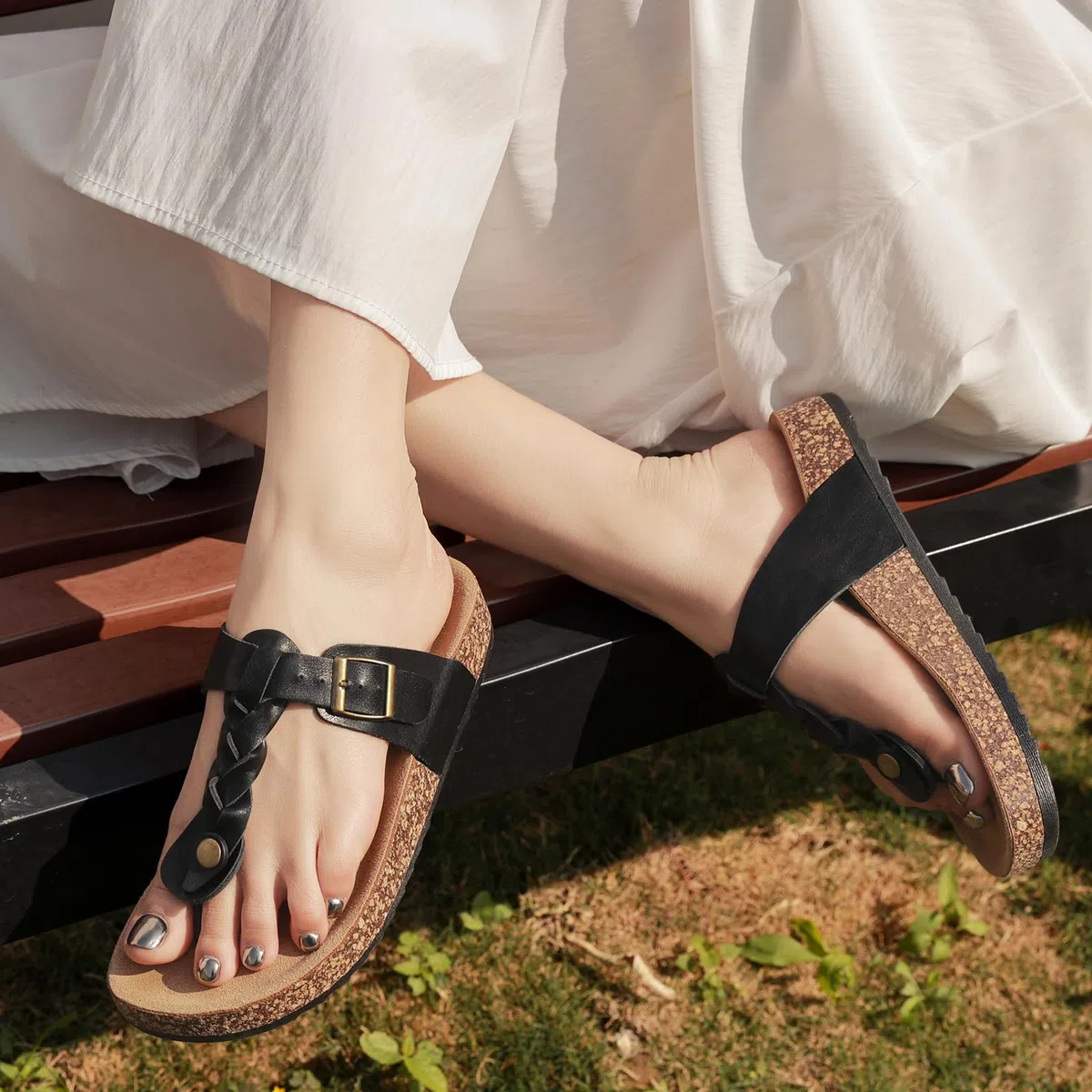 Lässig Flach Infradito Donna, Sandali Estivi Con Suola In Sughero Unisex, Sandali Flip Flop Uomo Con Fibbia Regolabile, Pantofole Da Bagno Antiscivolo, Pantofole Comode Per Casa