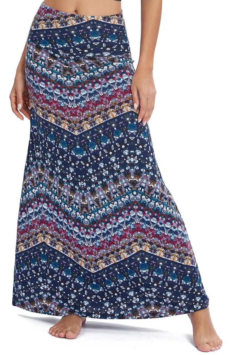 EXCHIC Donna Comodo Elastico Vita Alta Maxi Gonna Boho Flared A-Linea Lungo Yoga Gonne