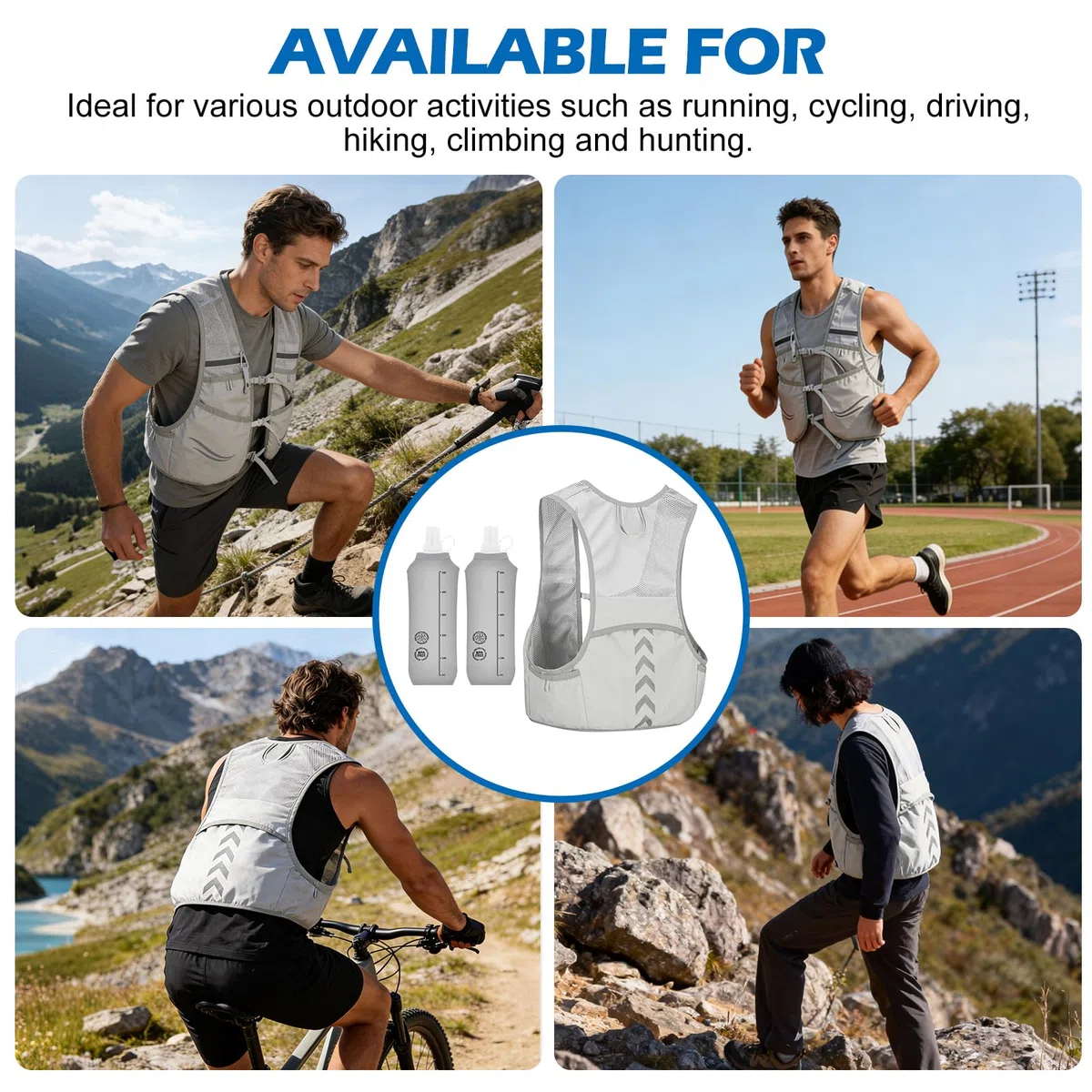 BORDEAG Gilet da corsa per uomo e donna, con 2 Soft Flasks da 500 ml, per corsa, ciclismo, sentieri, maratone, jogging