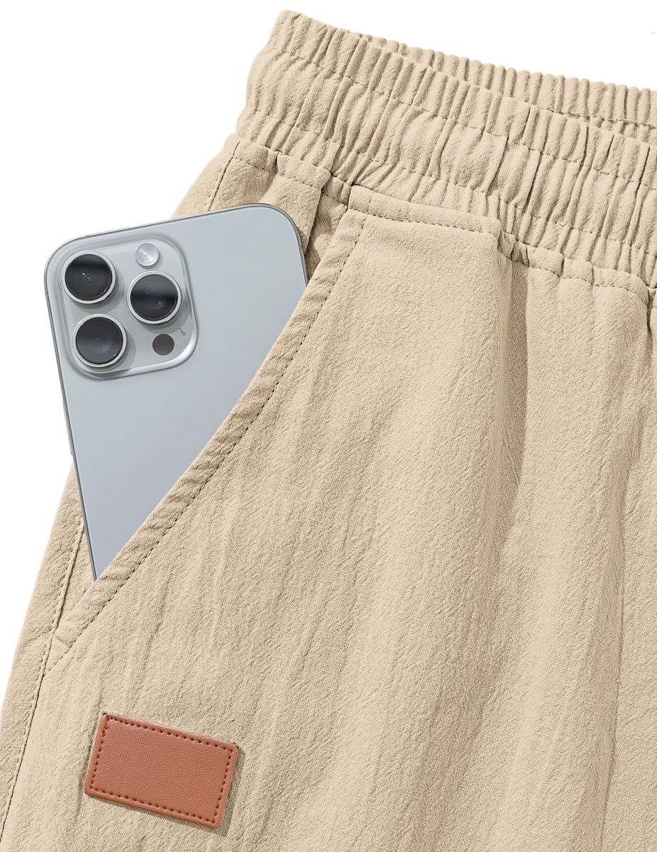 TARAINYA Pantaloni Cotone Lino Uomo Casual con Cordino in Vita e Tasche per L'Estate