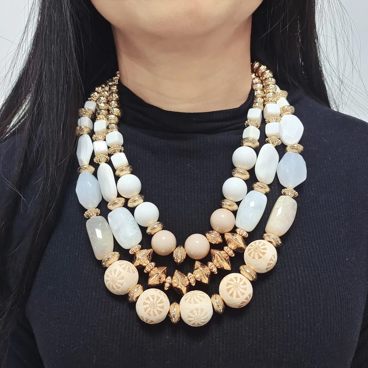 Bocar 3 strati Chunky Statement collana di perline moda multi strato donne collare collana (NK-10625)