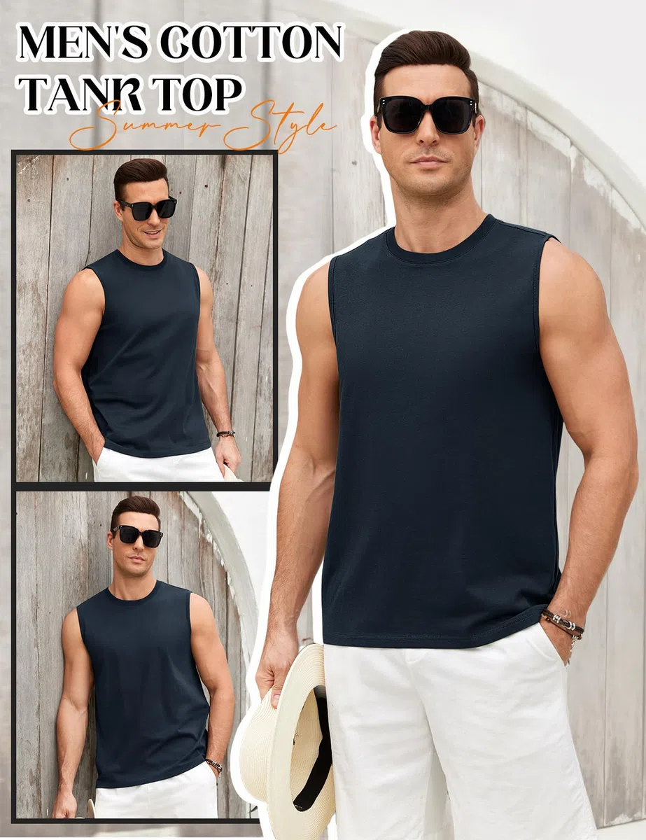 Voqeen Canottiera Uomo Estiva Classica Maglietta Senza Maniche Girocollo Canotta Fitness Leggera Tank Top per L'Estate Vacanze al Mare Allenamento in Palestra