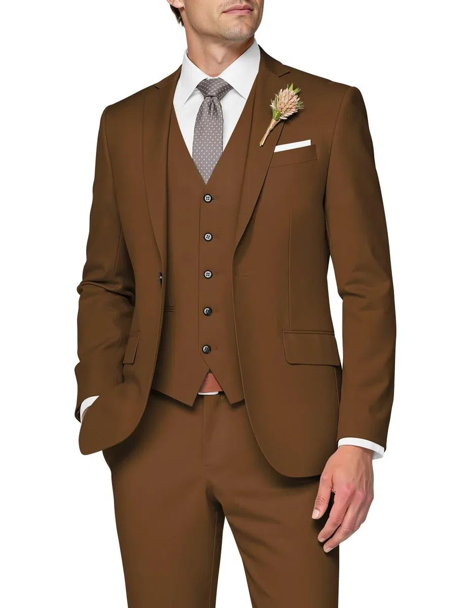 Abito da uomo in 3 pezzi, dalla vestibilità aderente, adatto per matrimoni, elegante, con giacca monopetto con un bottone, gilet e pantaloni