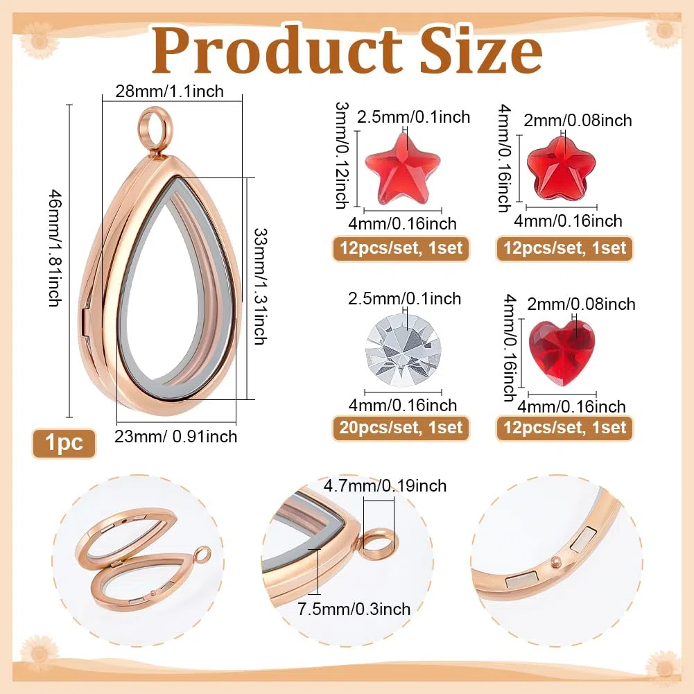 PH PandaHall Collana con Ciondolo, Ciondolo Galleggiante Pendenti A Forma di Goccia Ciondoli con Ricordo Cabochon In Vetro a Cuore Fiore per Collana Da Sposa Fai Da Te