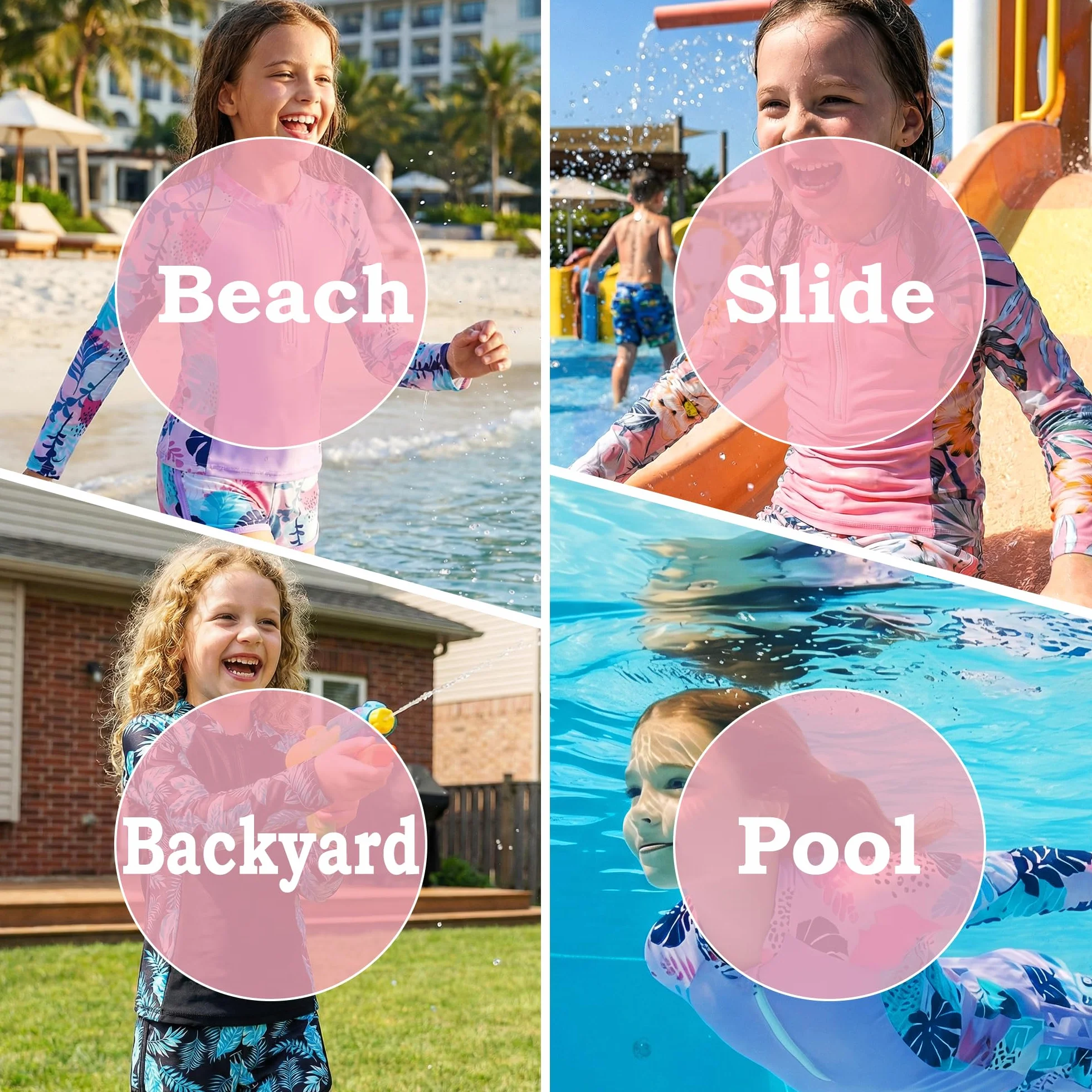 Costume da Bagno Ragazze 2 Pezzi Manica Lunga Rash Guard Protezione Solare, Stampa Floreale Top con Zip e Pantaloncini Morbidi, Costume Piscina Spiaggia Nuoto Bambina per 5-11 Anni