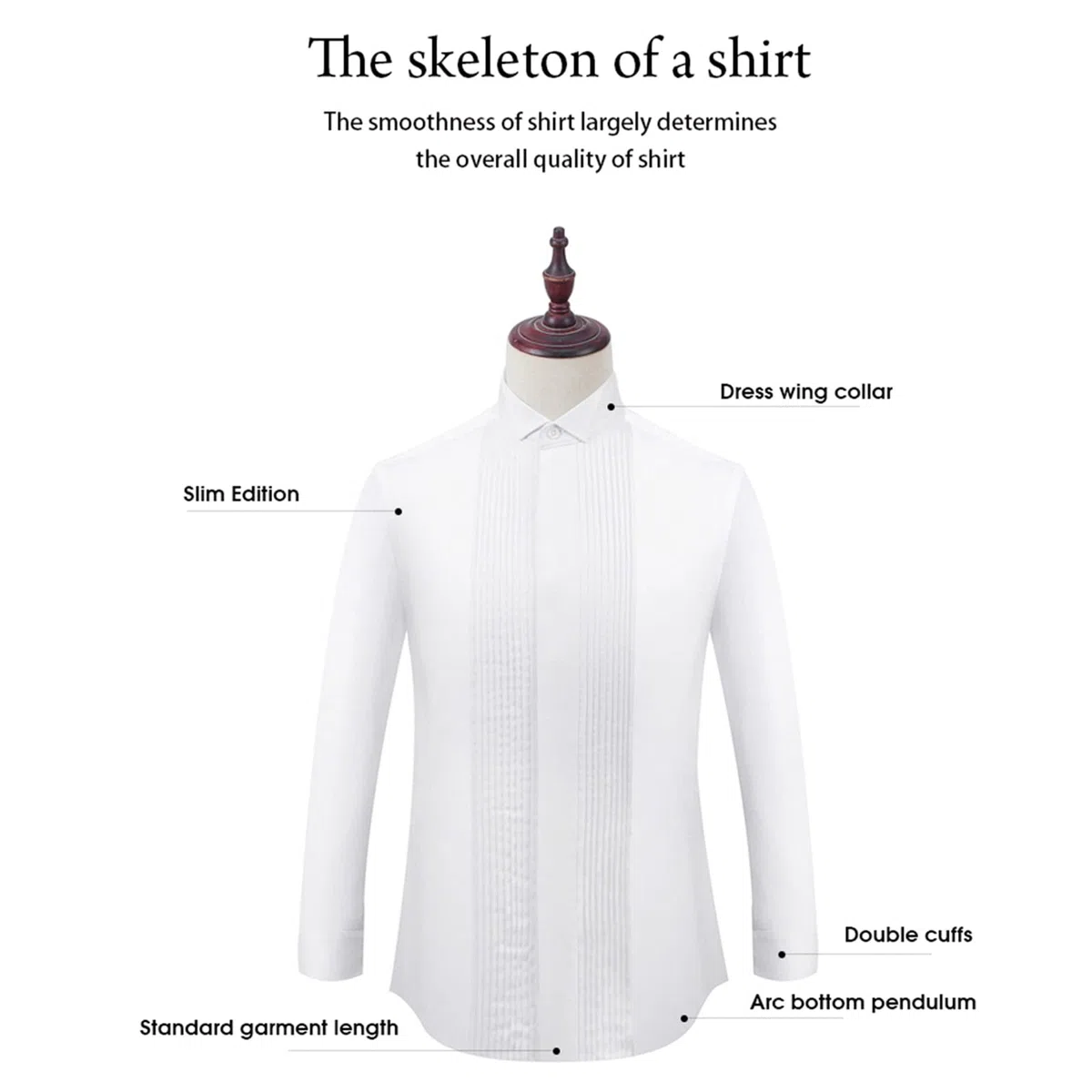 Camicia da smoking da uomo con colletto ad ala piega frontale polsini francesi con 2 papillon camicie abbottonate