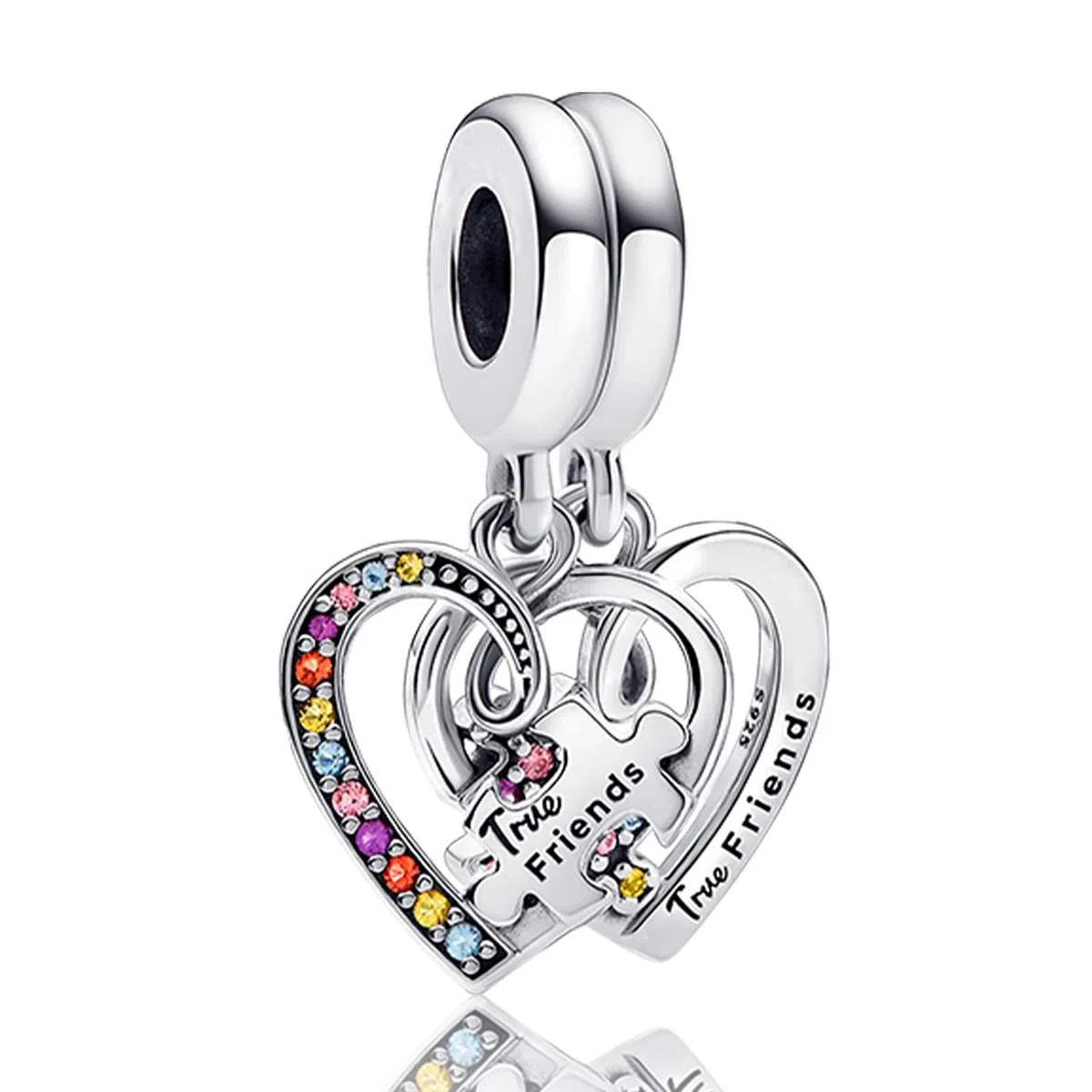 925 Charm in argento sterling per donne Bracciali Collana Cuore Piercing Freccia Famiglia per sempre Lucido Simbolo eterno Cuore Lock&Key I LOVE YOU Campane Puzzle Piece Cuori Splittabile