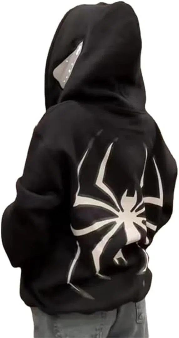 Felpa con Cappuccio Oversize Spider da Uomo Grunge Vintage Y2K Clothes Full Zip Spider Web Printing Vintage Gothic Sweatjacke Unisex