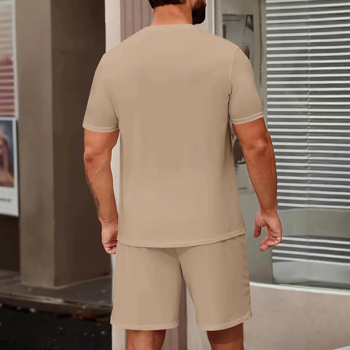Tuta da jogging da uomo, estiva, 2 pezzi, maglietta e pantaloncini, per il tempo libero, 2 pezzi, casual, slim fit, set corto da uomo