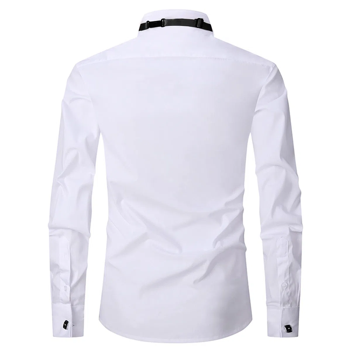 Camicia da smoking da uomo con colletto ad ala piega frontale polsini francesi con 2 papillon camicie abbottonate