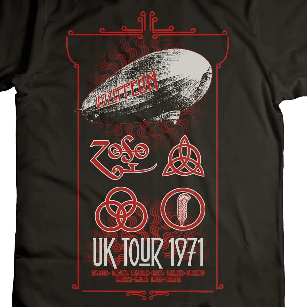 Led Zeppelin T-Shirt UK Tour 1971. Maglietta Ufficiale. Band Rock. Maglia Unisex Adulto Ragazzo.