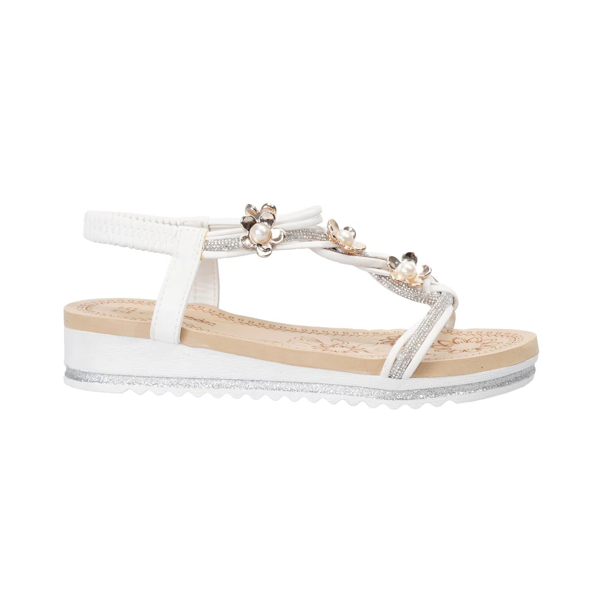 JOMIX Sandali Donna Estivi Eleganti Boho con Perline e Zeppa Comode Scarpe Aperte con Elastici Ciabatte da Mare e Piscina per Vacanza e Spiaggia