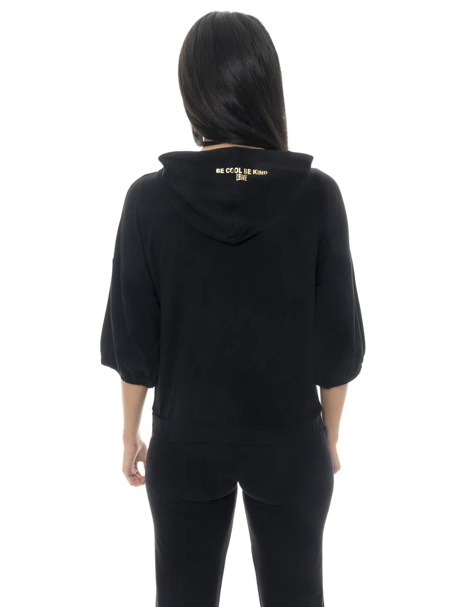 Felpa da Donna a Manica Corta con Cappuccio e Zip Leone Gold