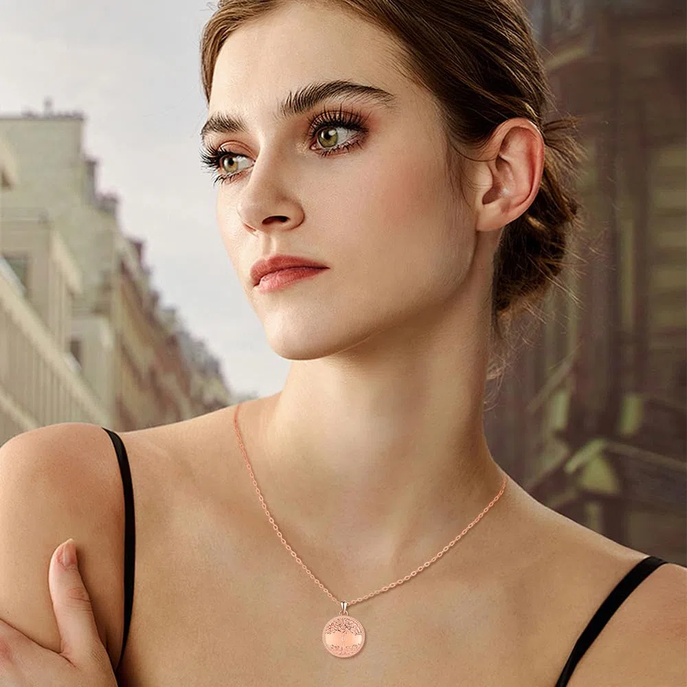 MicLee Collana Ciondoli Foto da Donna in Argento 925 Pendenti Medaglioni de Fotografico Moda Collane Rotonda con Albero della Vita Ciondolo Apribile Argento