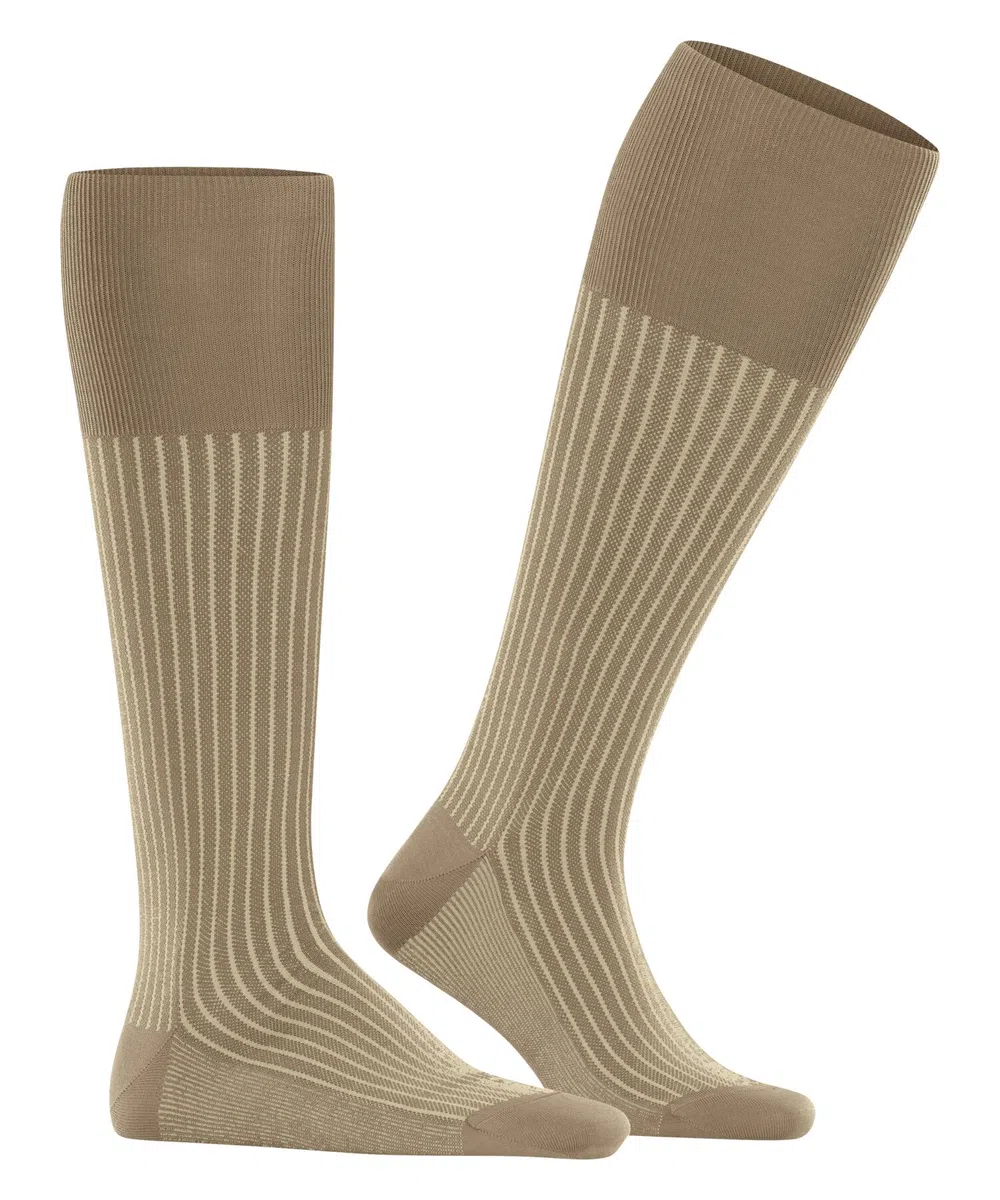 FALKE uomo Oxford Stripe calzini lunghi traspiranti cotone sottili rinforzati morbidi cuciture piatte alla punta motivo fantasia a righe per look casual eleganti lavoro 1 paio