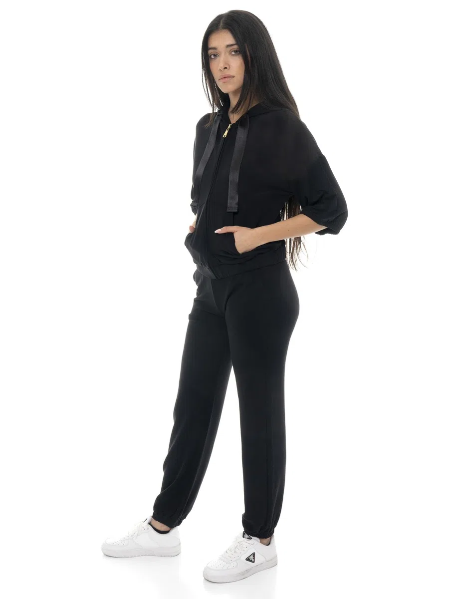 Felpa da Donna a Manica Corta con Cappuccio e Zip Leone Gold