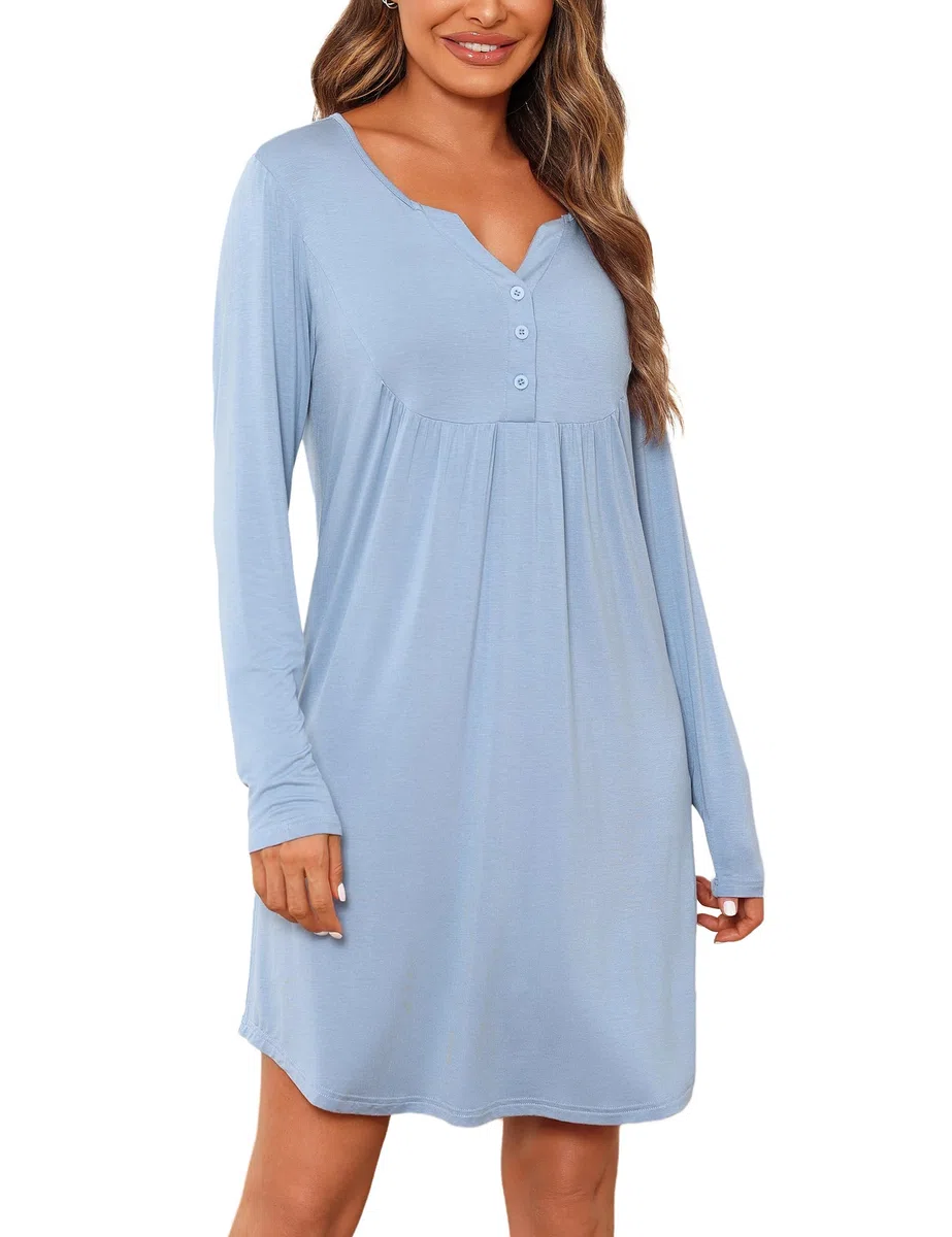 Camicia da Notte Parto Ospedale Cotone a Maniche Lunghe Vestaglia Allattamento con Bottoni Scollo a V Camicia Premaman Adatto Casa