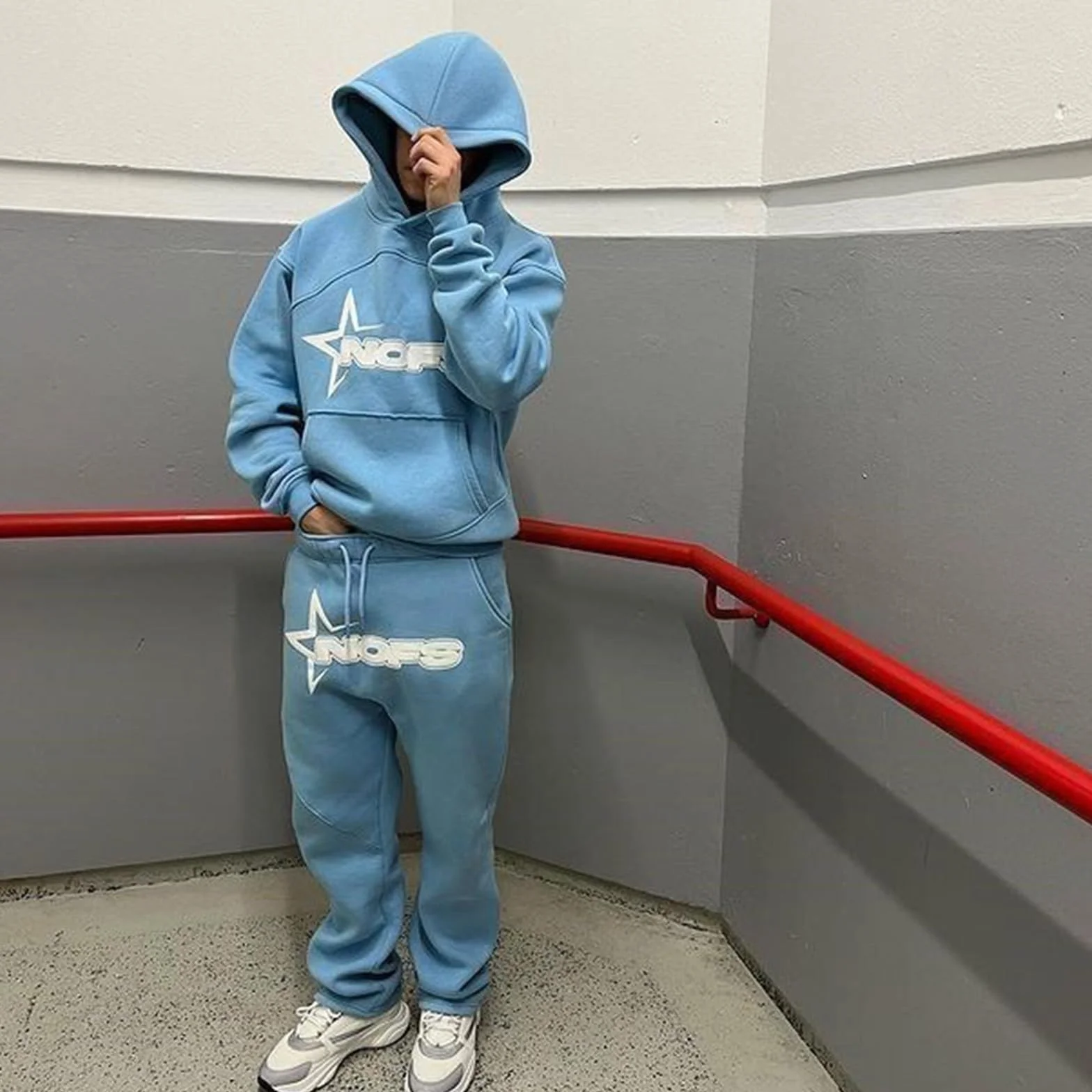 Tuta da jogging da uomo, 2 pezzi, tuta da ginnastica con lettere stampate, con cappuccio e pantaloni da jogging Y2K Hip Hop Streetwear oversize, per il tempo libero, per l'inverno, in cotone caldo