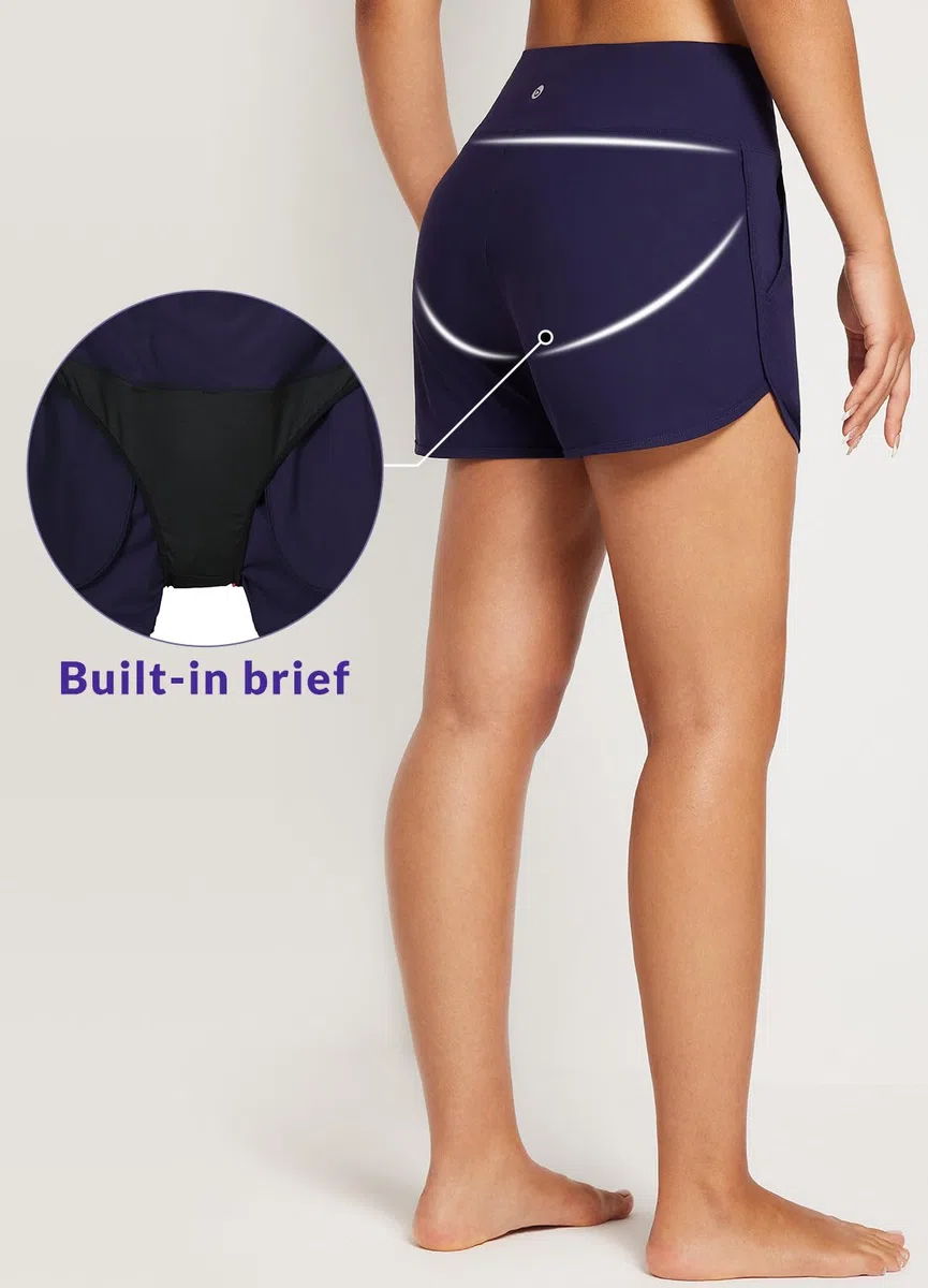 baleaf Pantaloncini da Bagno da Donna con Controllo della Pancia, a Vita Alta, con Tasche, Fodera ad Asciugatura Rapida, UPF 50+