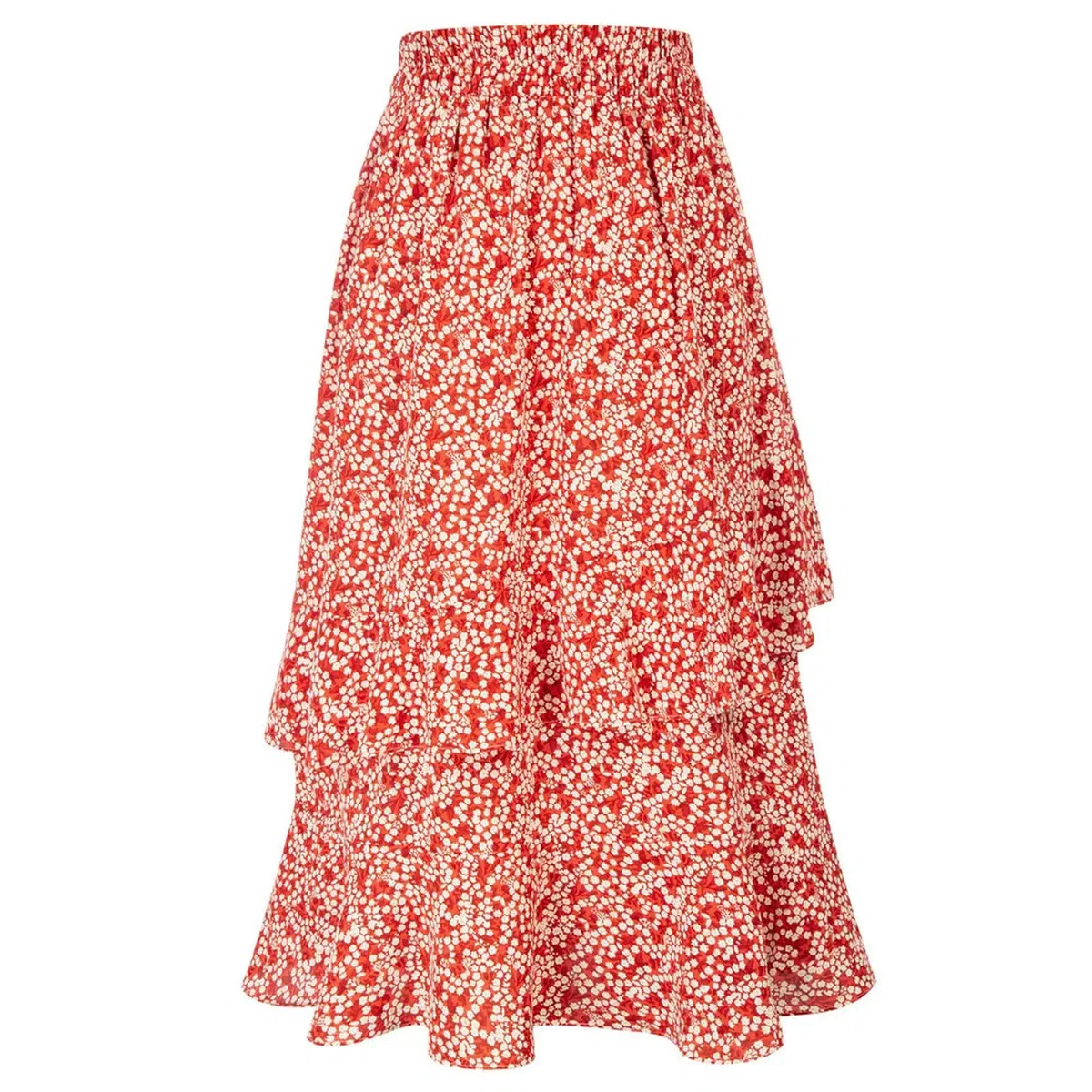 Gonna da Donna con Spacco Laterale Verde Floreale, Vita Alta Elastica, Orlo Arricciato, Gonna Svasata a Trapezio, Elegante Vestito Estivo a metà Polpaccio con Stampa da Spiaggia