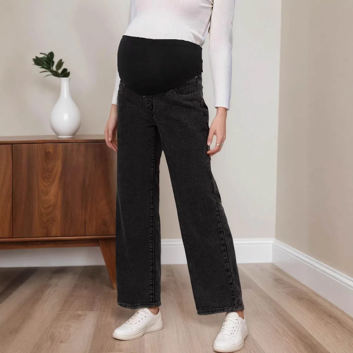 Generico Jeans Premaman da Donna, Gamba Dritta sopra la Pancia, Elasticizzati, Pantaloni in Denim per Gravidanza, Comodi, Pantaloni Premaman con Tasche