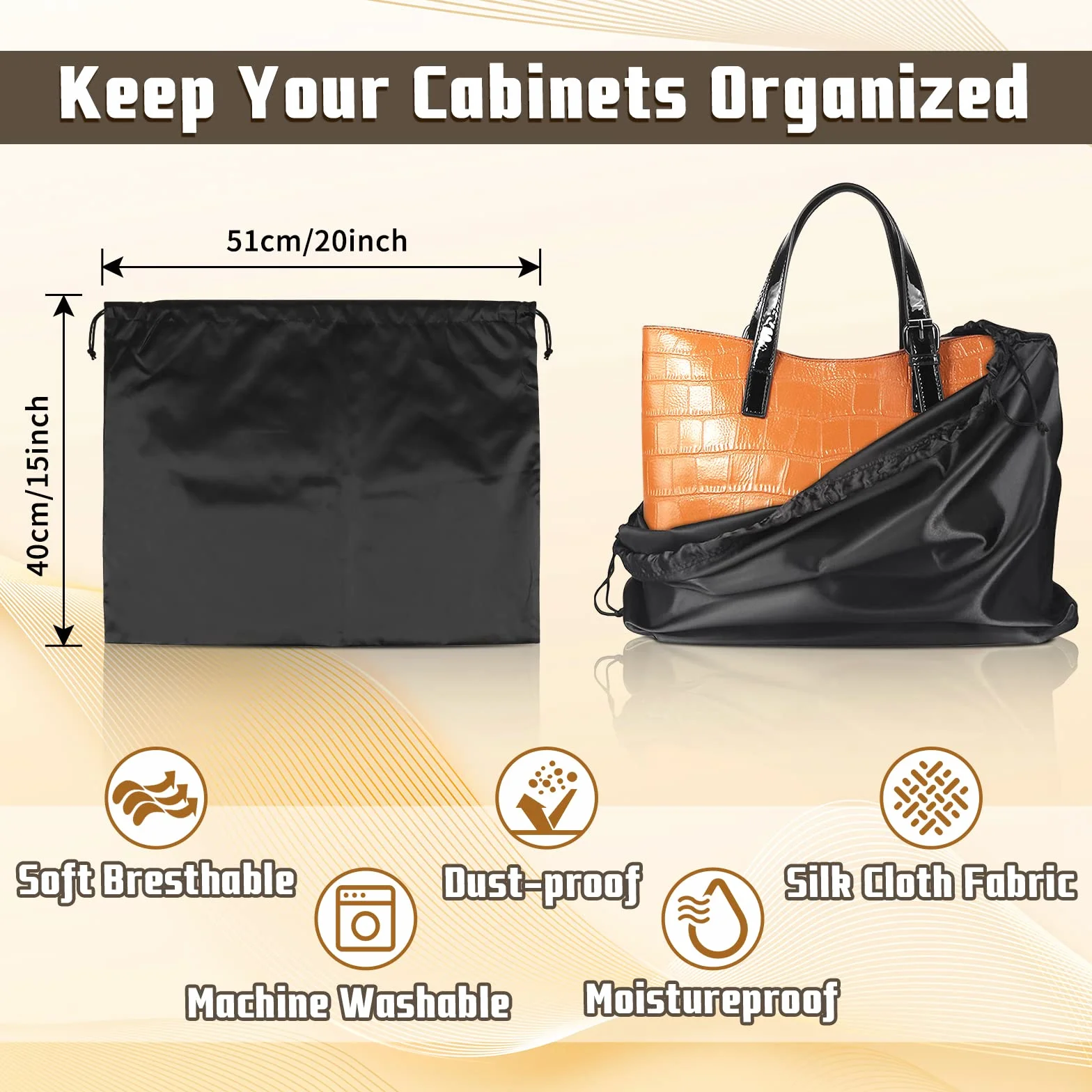 Custodia in Tessuto per Custodia con Coulisse Borsa Portaoggetti Borsa 50 * 40 cm per Valigia Portatile Gadget Aereo da Viaggio Set di 12 (Nero)