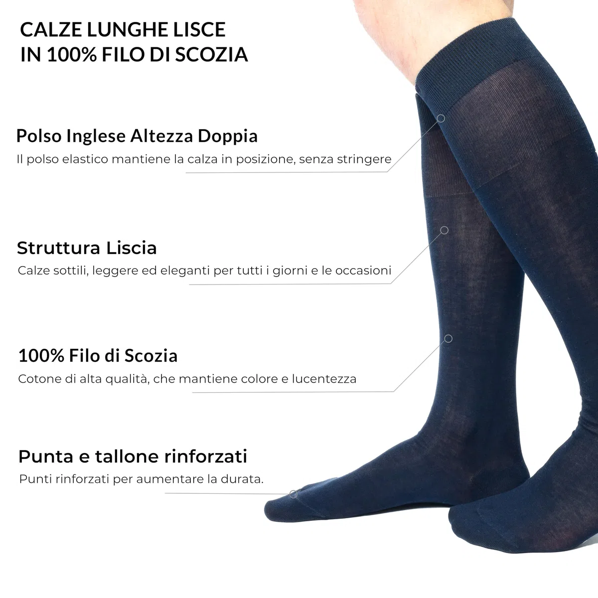 Ciocca Calze uomo lunghe, pregiato cotone 100% FILO DI SCOZIA - Calzini 6 Paia - tre taglie - Resistenti - Eleganti