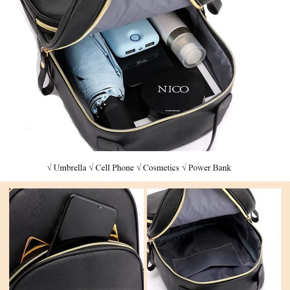 Borsa A Tracolla Per Zaino Carino Gatto Cartone Animato Per Donna Borsa A Tracolla In Pelle PU Con Zaino Per Il Tempo Libero (Nero)