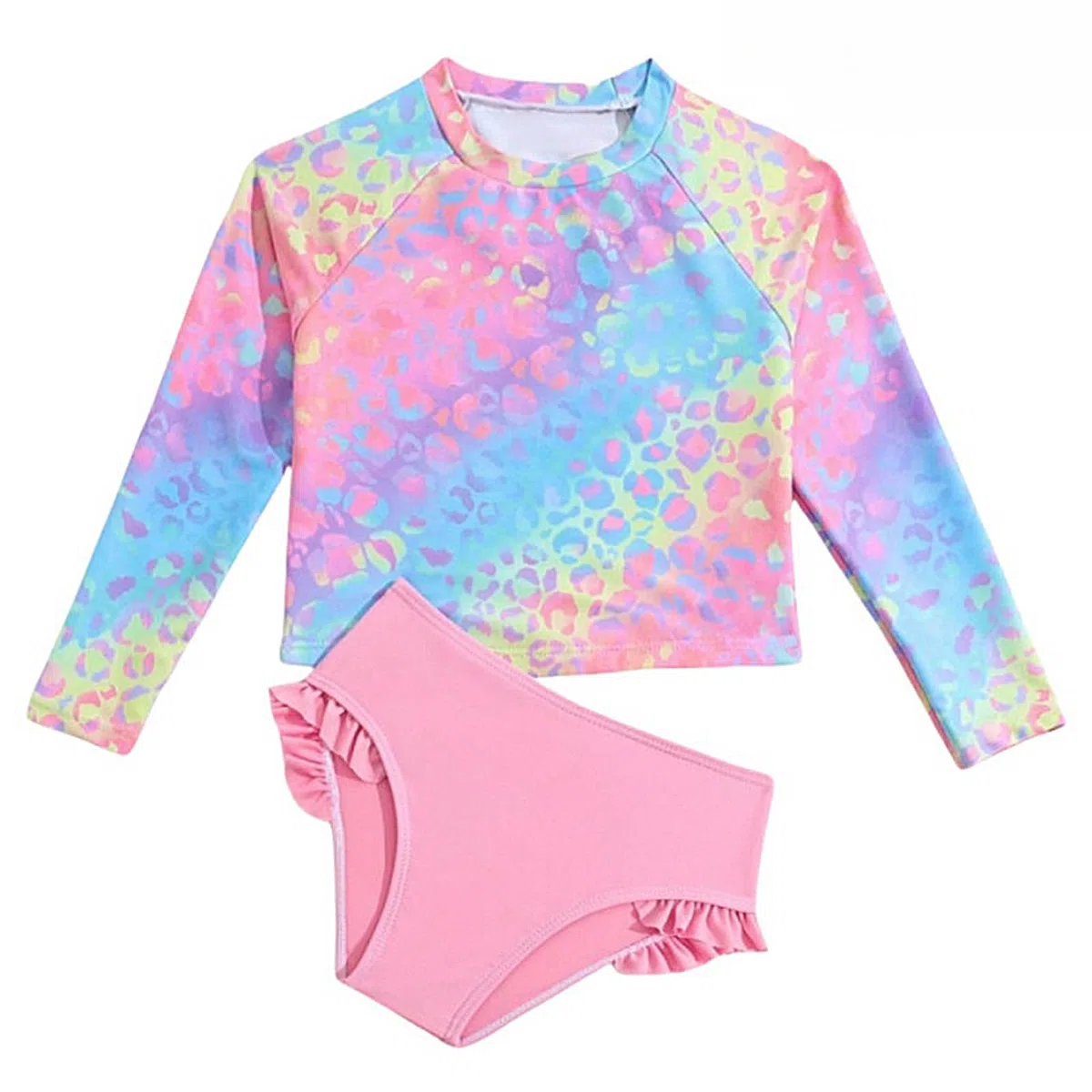 WYTbaby Costume da bagno da ragazza, a maniche lunghe, con volant, da 3 a 8 anni
