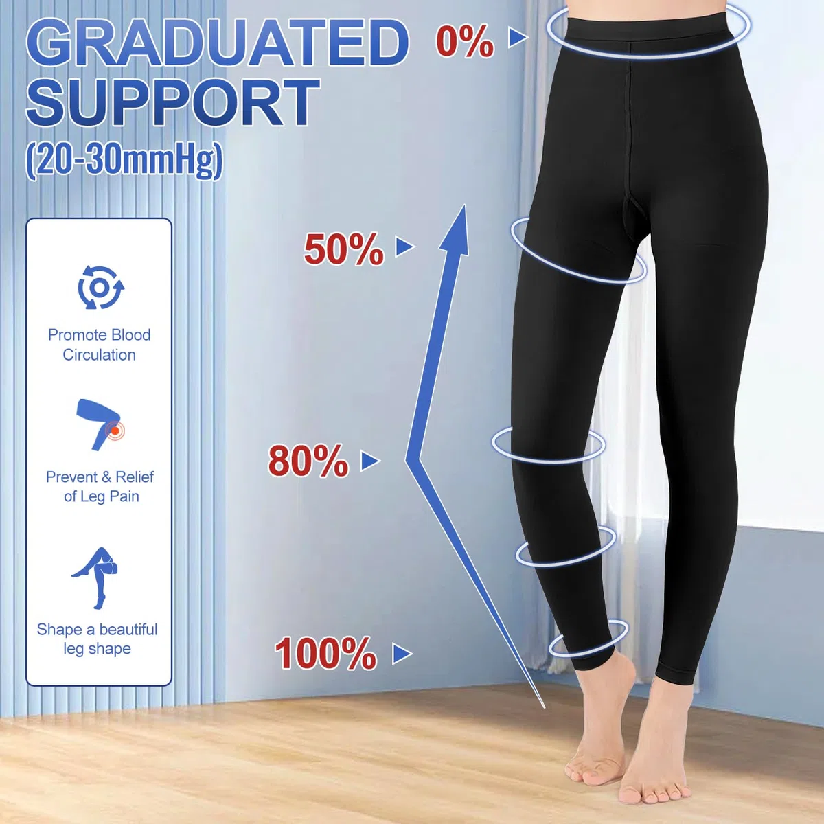 Collant a Compressione, Pantaloni a Compressione Lunghi (Senza Piede, Medici) 20-30 mmHg Classe 2 – Calze di Supporto per Donne e Uomini contro Vene Varicose, Edemi, TVT, Vene a Rete