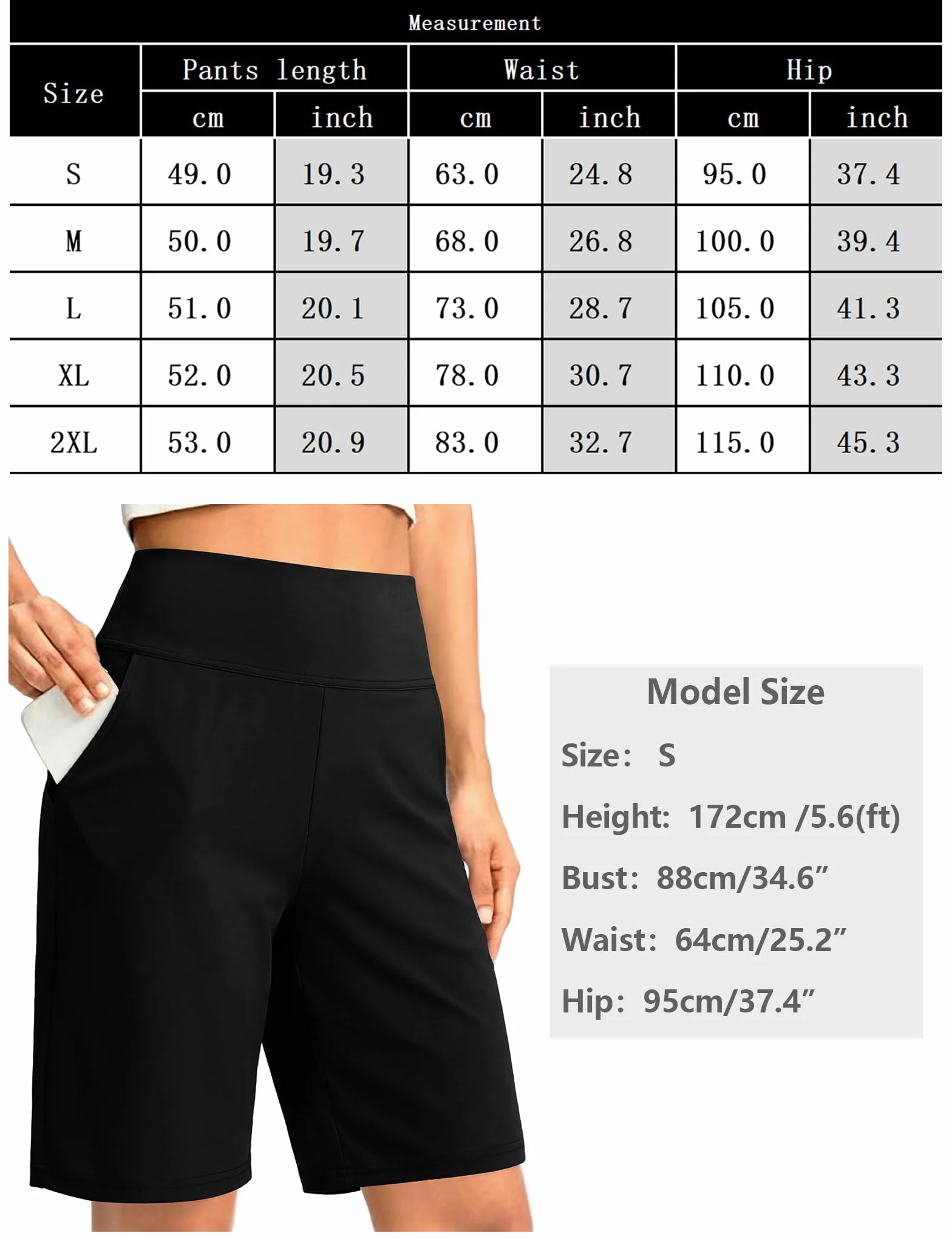Litherday Pantaloncini estivi da donna, a vita alta, da yoga, a gamba larga, elasticizzati, lunghezza al ginocchio, da trekking, con tasche, taglie S-XXL