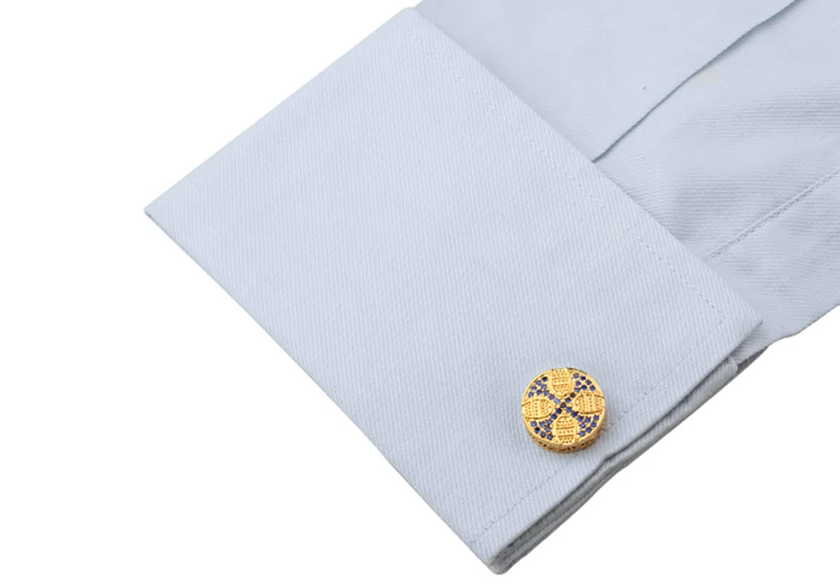 Daesar Gemelli Camicia Uomo Personalizzati Gemelli per Matrimonio Rotondo Croce Gemelli Uomo Zirconi Blu Gemelli Camicia Uomo Oro